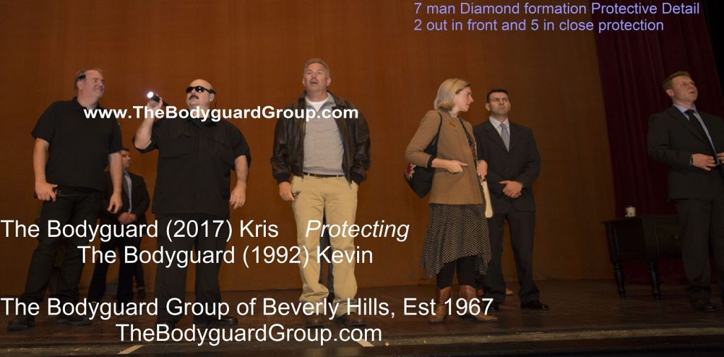 Celebrity Bodyguard Kris Herzog protecting Kevin Costner and The Bodyguard Group of Beverly Hills 90210 Kevin Costner 2017 7 man Protective detail - Copy