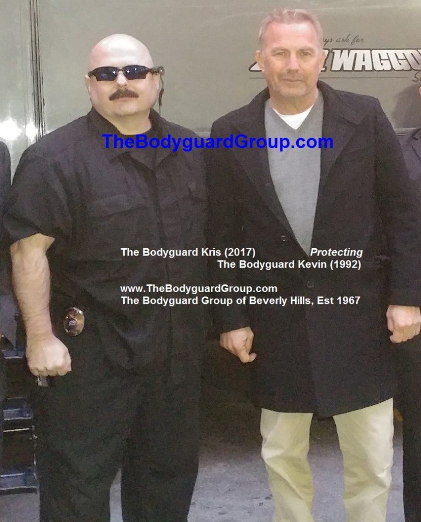 Celebrity Bodyguard Kris Herzog protecting Kevin Costner and The Bodyguard Group of Beverly Hills 90210 Kevin Costner 2017 7 man Protective detail