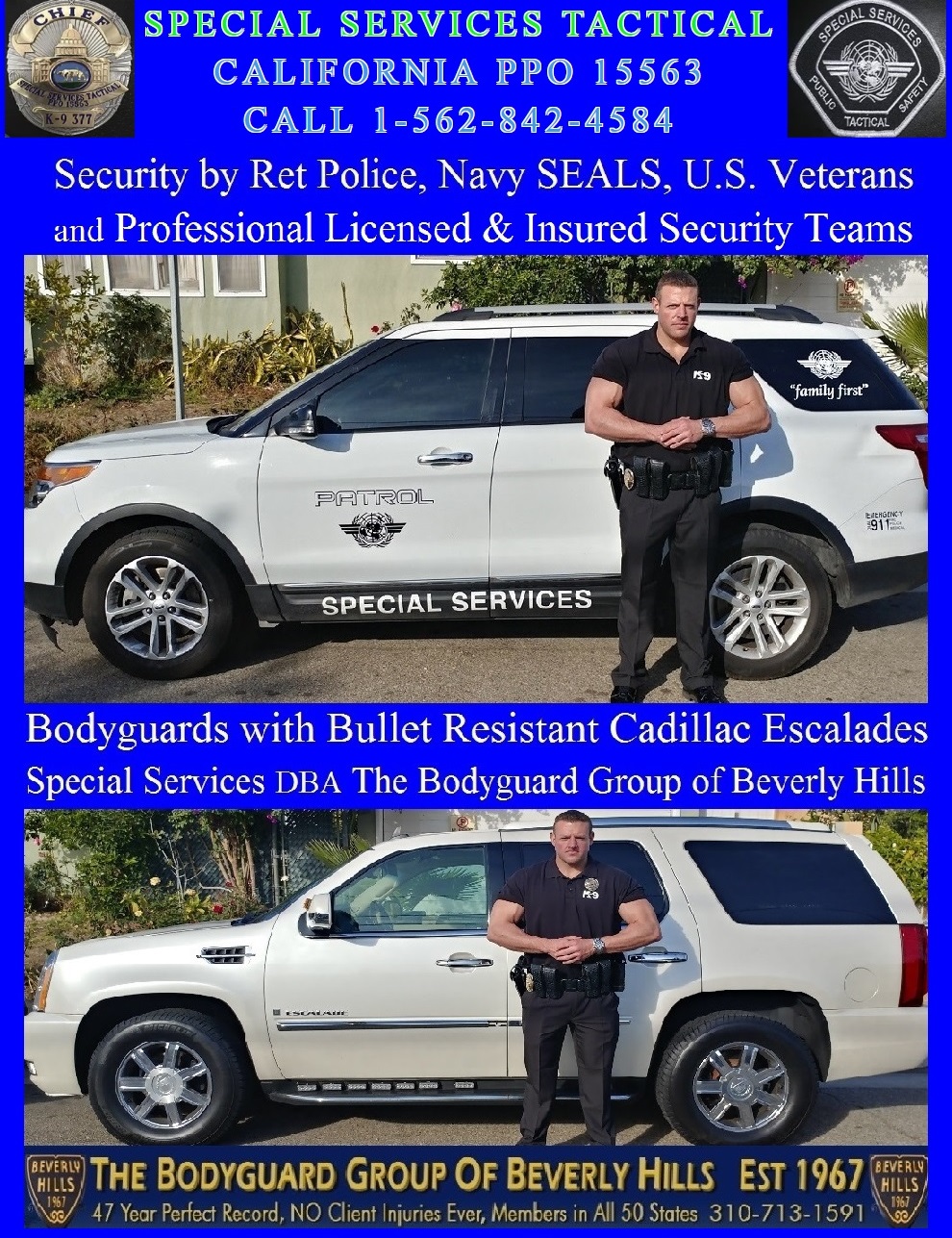 Famous celebrity bodyguard Kris Herzog of The Bodyguard Group of Beverly Hills security patrol, Beverly Hills security guards 90210