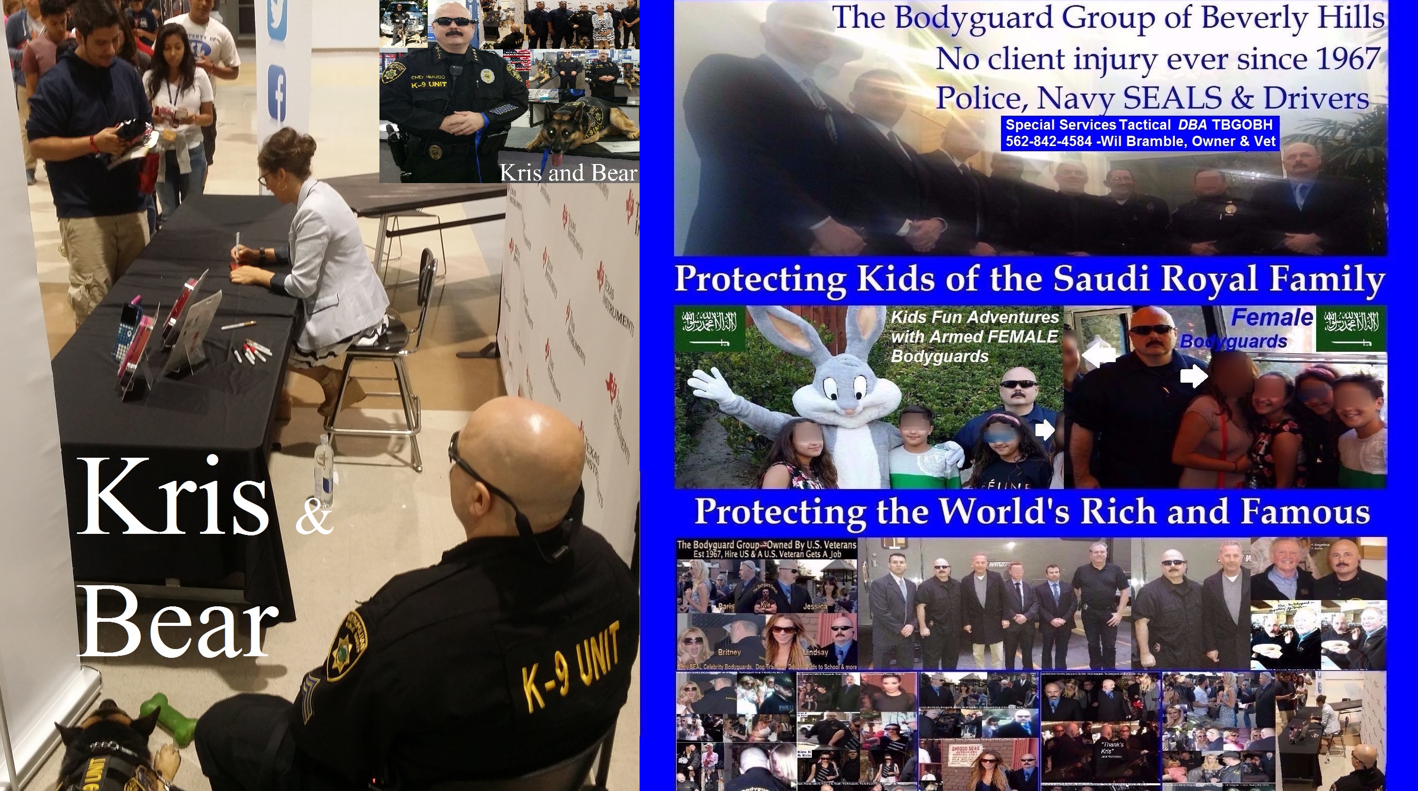 Famous celebrity bodyguards Kris Herzog and The Bodyguard Group of Beverly Hills 90210, Los Angeles, Celebrity Bodyguards for hire for hire, Celebrity autograph signing protective detail 90210