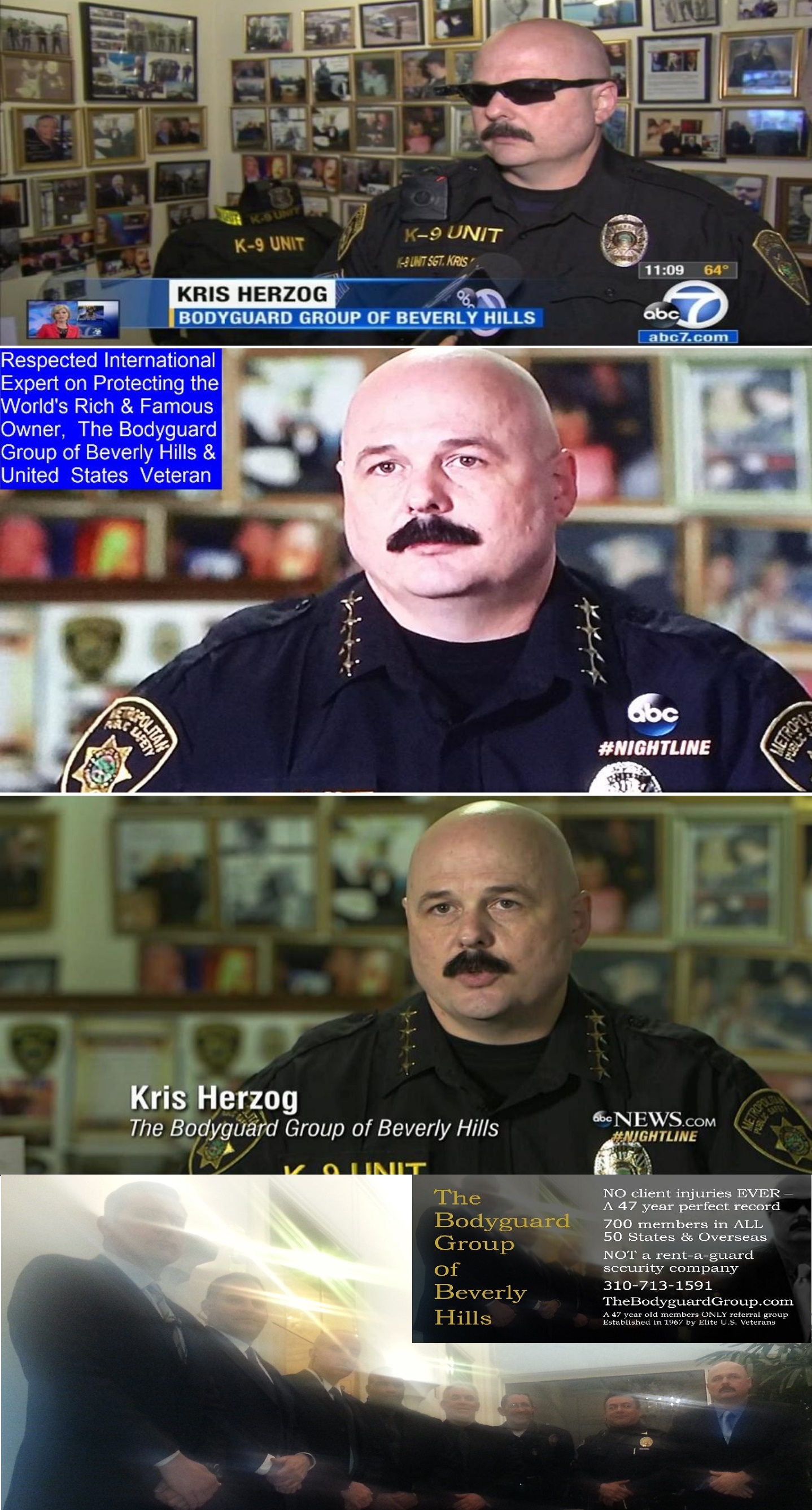 Kris Herzog, famous celebrity bodyguard Kris Herzog, Los Angeles celebrity bodyguards for hire of Bodyguard Group of Beverly Hills 90210, K-9 unit Kris Herzog and K9 Bear Herzog Los Angeles Beverly hills Celebrity Bodyguards for hire