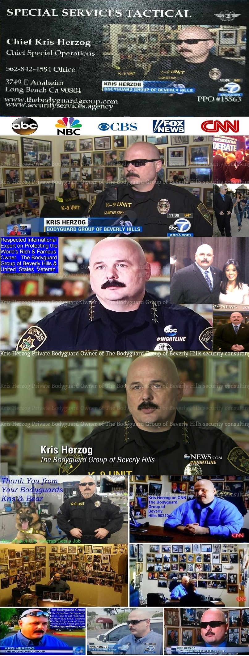 Kris Herzog and The Bodyguard Group of Beverly HIlls on the news abc, nbc, cbs, fox, cnn, los angeles celebrity bodyguards for hire 2011 u.s. copyright my true hollywood story by kris herzog 2019