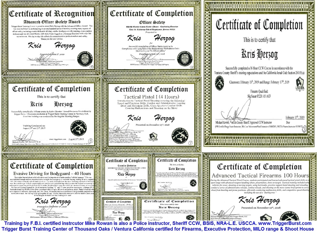 Celebrity Bodyguard Kris Herzog bodyguard training certificates The Bodyguard Group of Beverly Hills 90210 security 2019