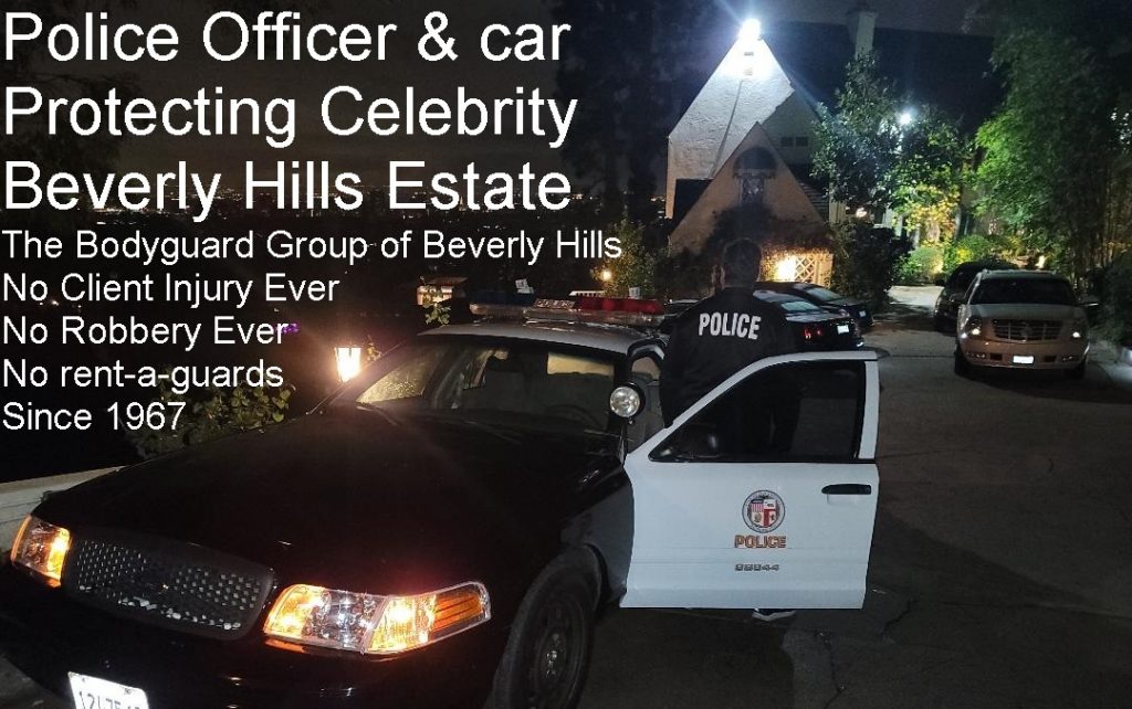 Beverly Hills security armed off duty POLICE car for rent security The Bodyguard group of Beverly Hills best armed guards 90210 Los Angeles 2022