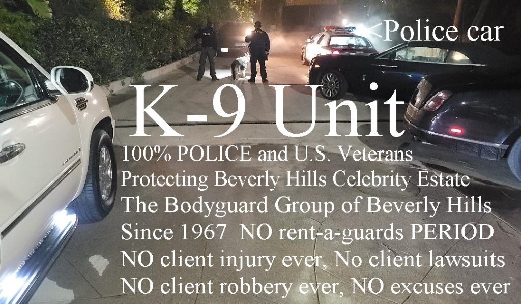 Beverly Hills security armed off duty POLICE and car for rent security The Bodyguard group of Beverly Hills best armed guards 90210 Los Angeles 2022 Kim Kardashian security