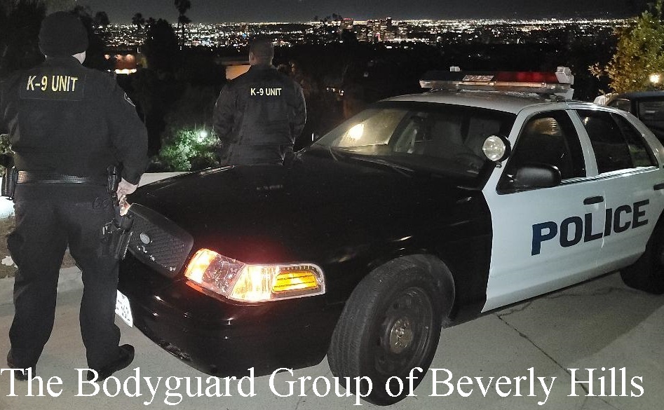 Beverly Hills security armed off duty rent a POLICE car for rent security The Bodyguard group of Beverly Hills best armed guards 90210 Los Angeles 2022 Kardashian family house