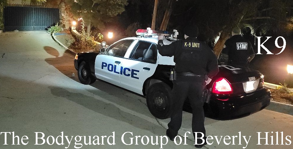 Beverly Hills security armed off duty rent a POLICE car for rent security The Bodyguard group of Beverly Hills best armed guards 90210 Los Angeles 2022 Kardashian family house