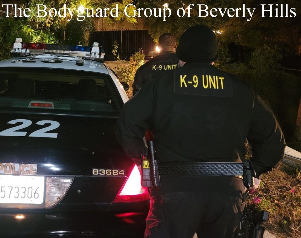 Beverly Hills security armed off duty rent a POLICE car for rent security The Bodyguard group of Beverly Hills best armed guards 90210 Los Angeles 2022 Kardashian family house