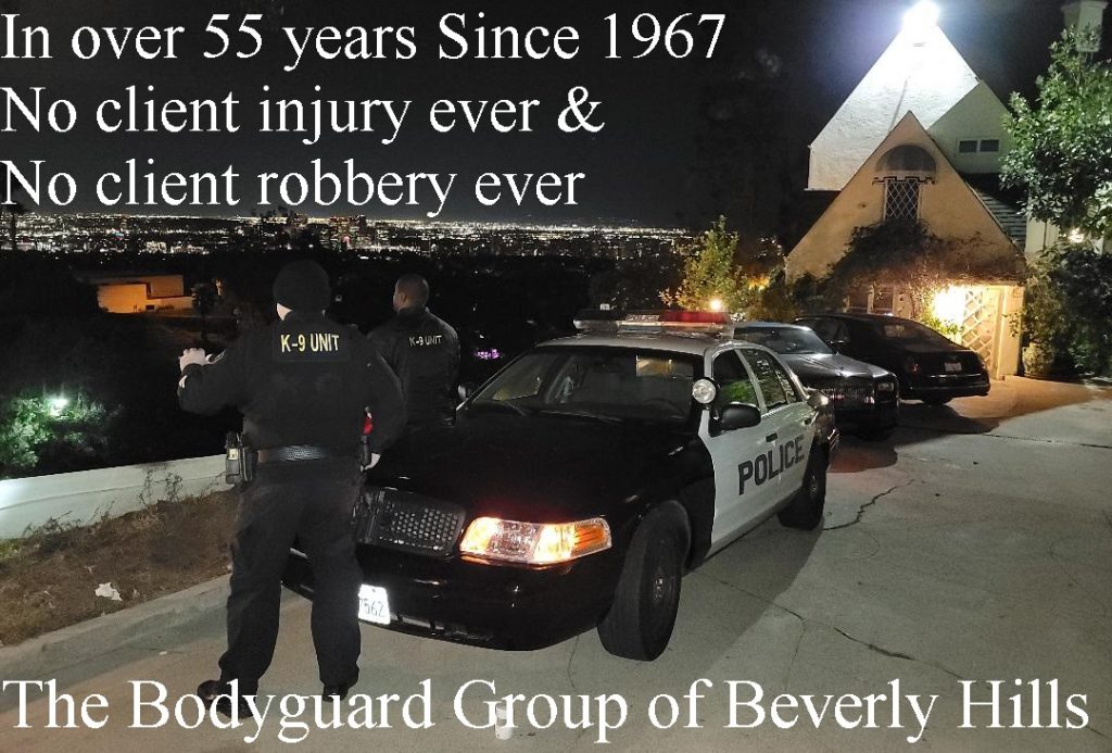 Beverly Hills security armed off duty rent a POLICE car for rent security The Bodyguard group of Beverly Hills best armed guards 90210 Los Angeles 2022 Kardashian family house