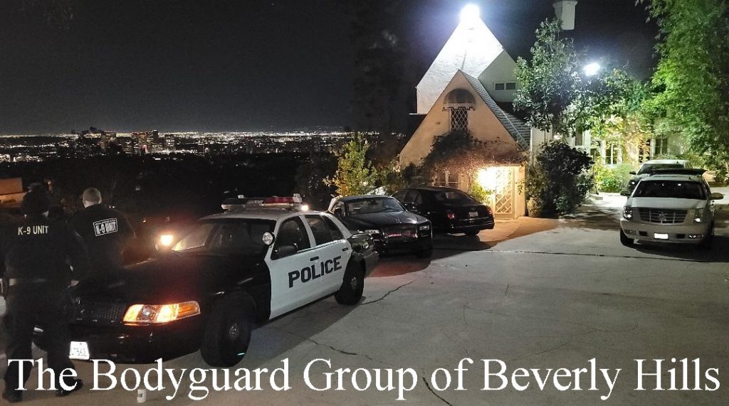 Beverly Hills security armed off duty rent a POLICE car for rent security The Bodyguard group of Beverly Hills best armed guards 90210 Los Angeles 2022 Kardashian family house