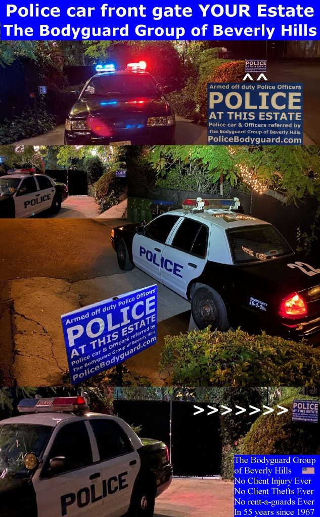 Beverly Hills security police car for rent estate security Kris Herzog The Bodyguard Group of Beverly Hills security 90210 Los Angeles Celebrity Bodyguards armed security for hire 2022