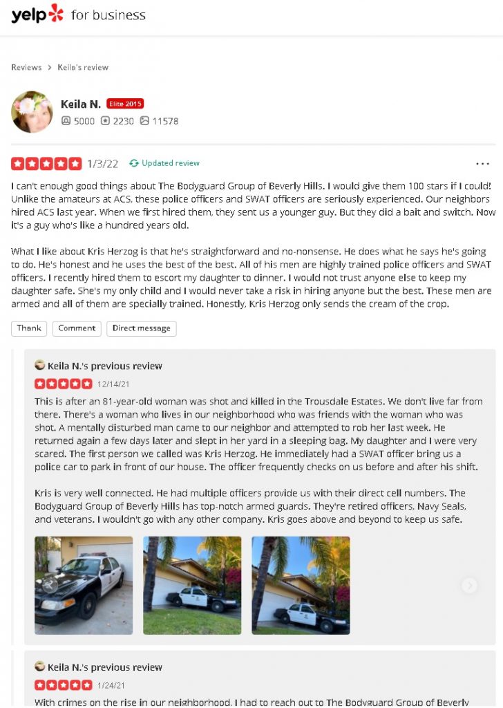 2023 YELP Beverly Hills best security off duty POLICE The Bodyguard group of Beverly Hills armed security 90210 Los Angeles 2022 police car for rent