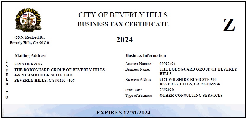 The Bodyguard Group of Beverly Hills security bodyguards security guards 90210 Los Angeles celebrity estate security Kris & Bear, Kris Herzog 2024