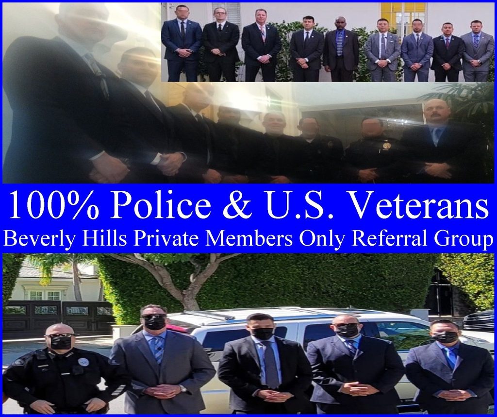 2024 off duty police security guards police car at your house. Beverly Hills security Kris Herzog The Bodyguard Group of Beverly Hills security 90210 Los Angeles off duty Police Kim Kardashian bodyguards estate armed security guards 2024