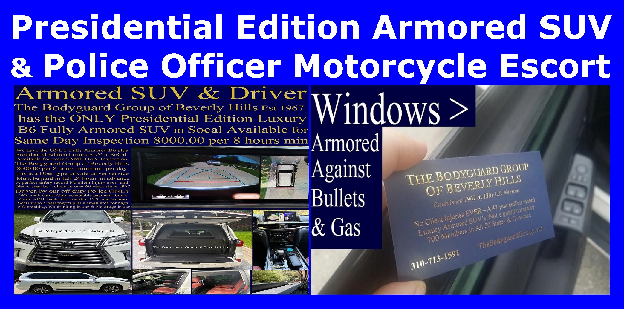 NEW Armored cars for rent in Los Angeles and Protective detail armored cars for rent armored SUV for rent in Beverly Hills security 90210